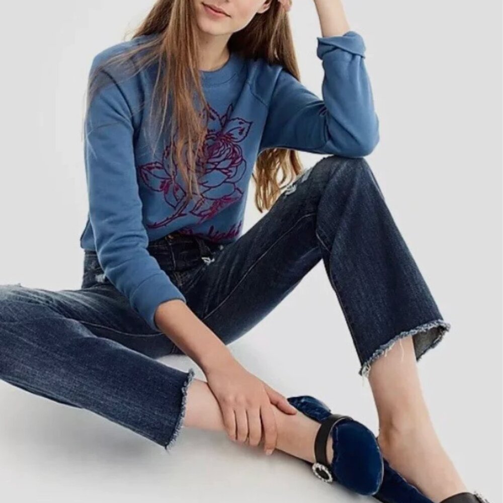 J. Crew Hearts Delight Blue Velvet Rose Graphic Sweatshirt